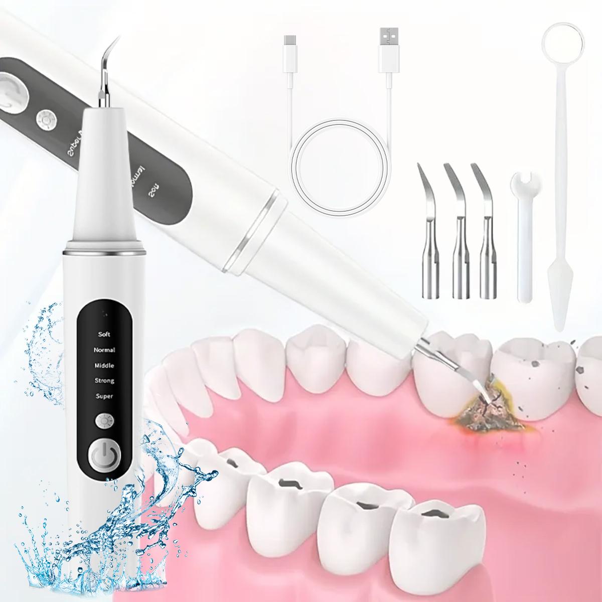 5-Speed Electric Teeth Plaque Remover with Led Light Tartar Cleaning Rinser Tool for Home Travel