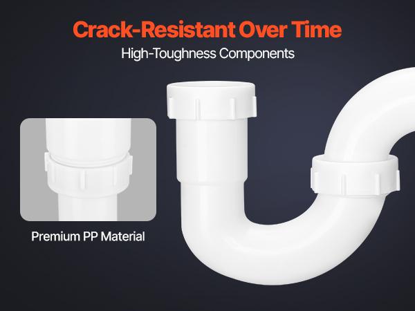 VEVOR 1.5 in Curved Shape P-Trap Plumbing Kit, PP Plastic Sink Drain Pipe with Threaded Adapter, TPU Leakproof Gaskets, Corrosion-Resistant, Odor Blockage, Easy-Install Under Sink Tool Kit for Household Users