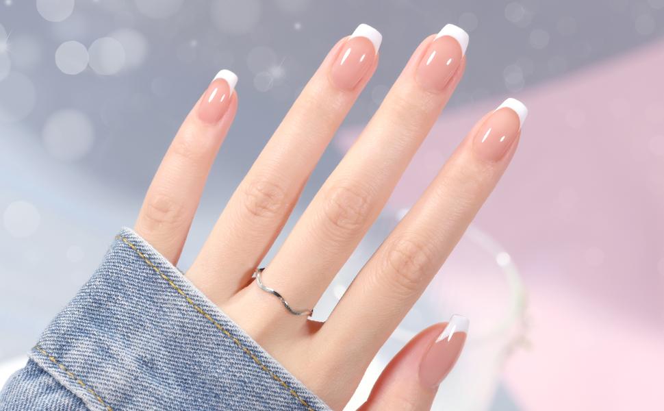 GAOY French Manicure Kit, Nail Stamper, and 2Pcs Gel Nail Polish Include Nude Jelly Pink White Colors for French Tip, UV Light Cure