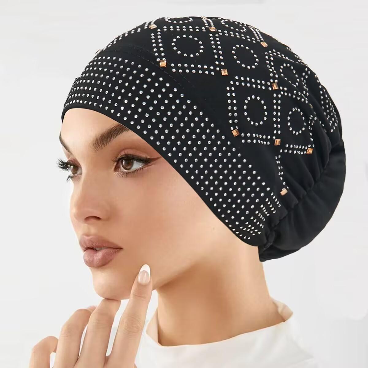 Women's Fashionable Encrusted Headscarf Hat, Retro Style Chemo Cap, Comfortable & Stylish Hair Accessory for Women