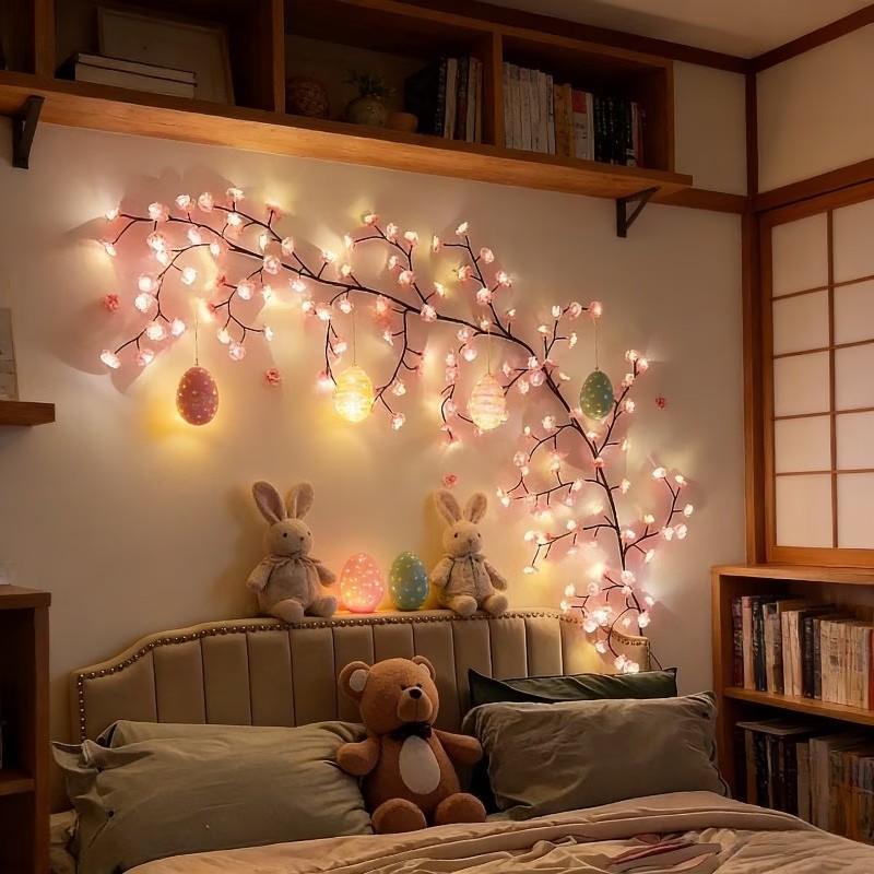 96led Cherry Blossom Tree Light, DIY Realistic Sakura Bedroom Decor Lamp, Party Restaurant Wall Decoration, Wedding Holiday Xmas Home Ambiance