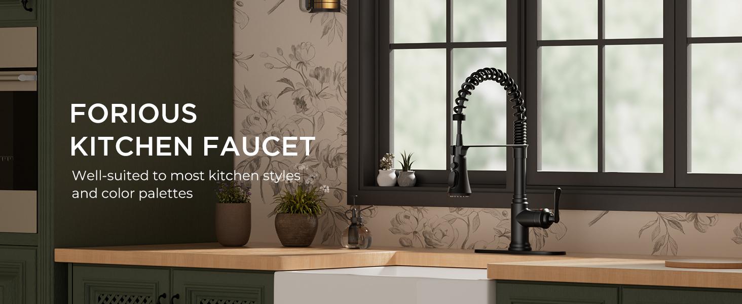 FORIOUS Antique Kitchen Faucet, Pull Down Sprayer, Oil Rubbed Brown, 3 Modes High Arc, Stainless Steel Deck Plate, Fit 1 or 3 Hole, Kitchen Bar Camper Home Fixtures Switch