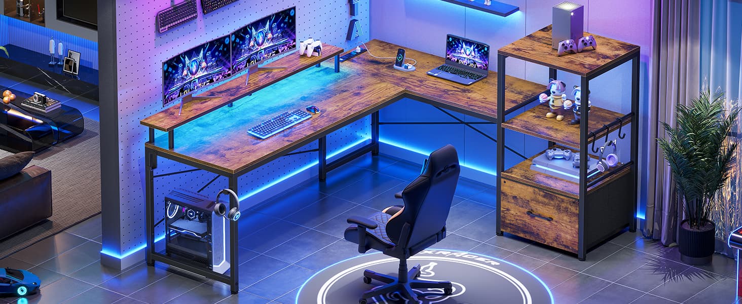 SEDETA 51-inch Corner Computer Desk with LED Lights, Storage Shelves,) Game Table Office Furniture Modern Design Keyboard Mouse Customizable SEDETA 51-inch Corner Computer Desk with LED Lights, Storage Shelves,) Game Table Office Furniture Modern Design Keyboard Mouse Customizable