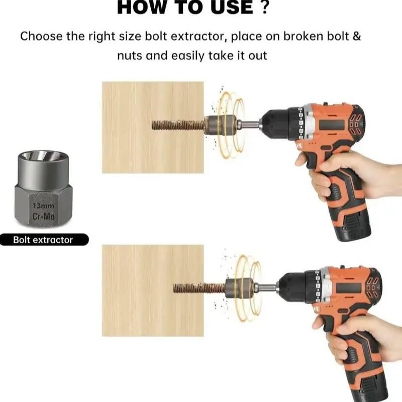 13-Piece Bolt Extraction Kit, Impact Bolt Nut Remover Set, Easy Removal for Rusty Frozen Bolts, Drilling Machine Use