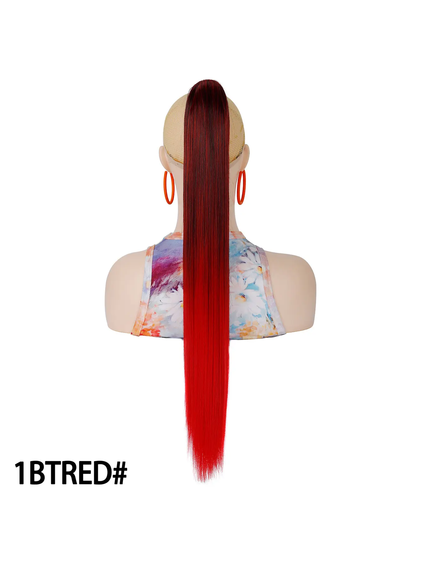 Women Colorful Ombre Gradient Ponytail Hairpiece Long Straight Synthetic Claw Clip Ponytail Extensions Invisible Clip On Ponytail Wig