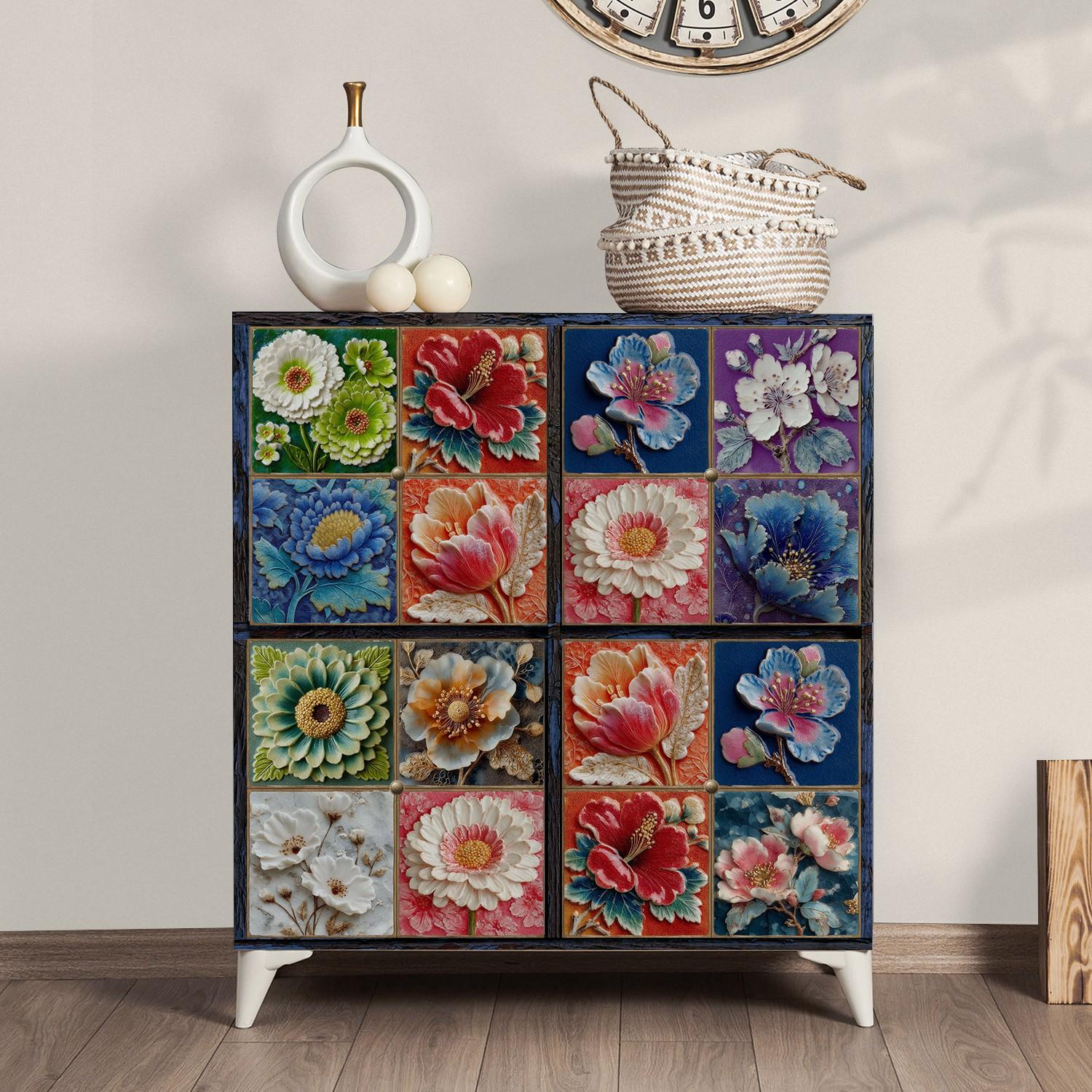 24PCS/Box NHZ 3D Embossed Floral Tile Stickers | Crystal Film Peel & Stick DIY Backsplash | Waterproof Oil-Proof for Kitchen/Bathroom/Furniture/Stairs/Wall Renovation