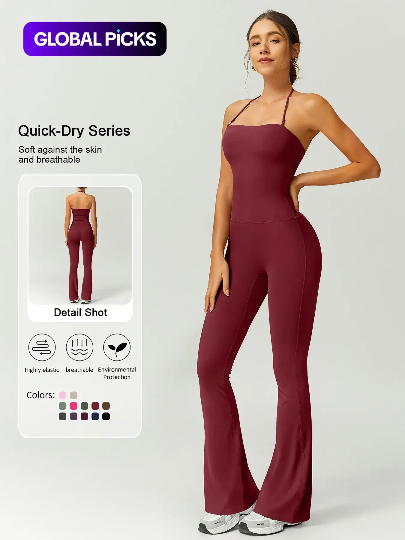 【Black Friday】Women's Tight-Fitting Solid Color Sports Jumpsuit, Casual Comfy Breathable Flare-Leg Jumpsuit for Yoga, Gym and Workout, Ladies Sportswear for Summer