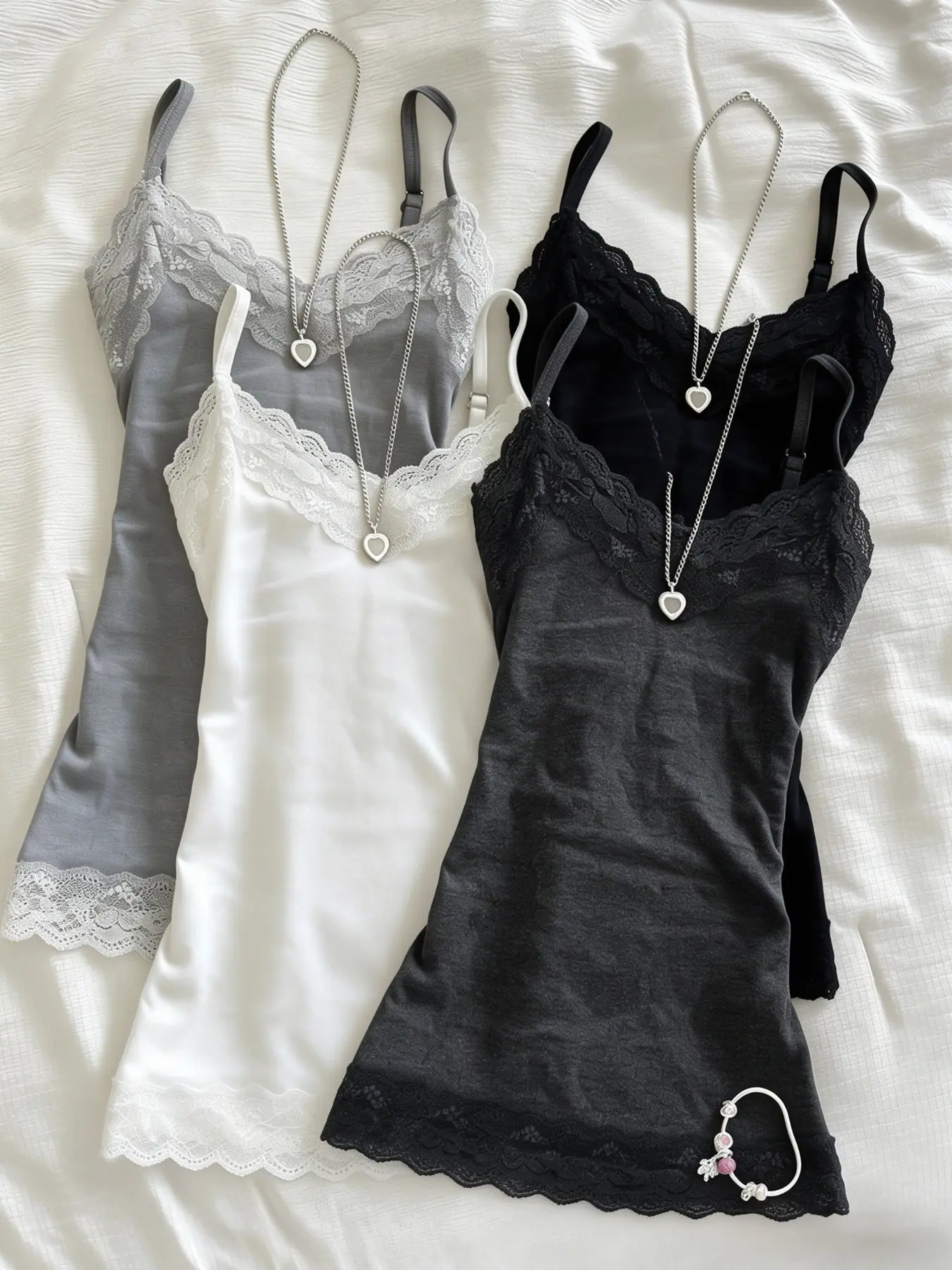 4 Pcs Women's Fashion Chic Lace Trim Tank Tops, Pure Desire Slim Fit Tanks, Fall Winter Innerwear, Y2K Street Style