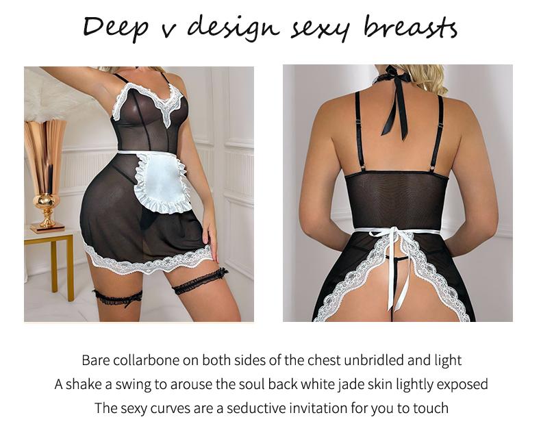 Women's Black 6-Piece Sexy Halloween Maid Lingerie Set - Curvy Altgirl Outfit, Seduction-Themed Underwear Gift for Seniors lingerie, lace sexy woman,  new stylewomen, lingerie set