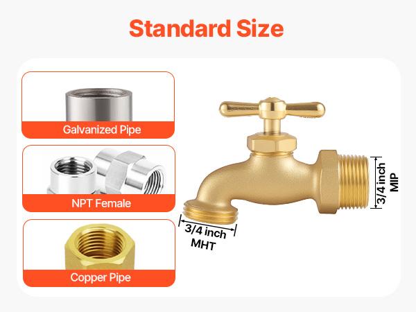 VEVOR Hose Bibb, 3/4 MIPx 3/4 MHT Connection, Multi-Turn Garden Valve, Heavy Duty Brass Hose Bib, Outdoor Water Faucet Spigot, Brass Plumbing Fitting, Compatible with Copper, Galvanized Pipes VEVOR Hose Bibb, 3/4 MIPx 3/4 MHT Connection, Multi-Turn Garden Valve, Heavy Duty Brass Hose Bib, Outdoor Water Faucet Spigot, Brass Plumbing Fitting, Compatible with Copper, Galvanized Pipes