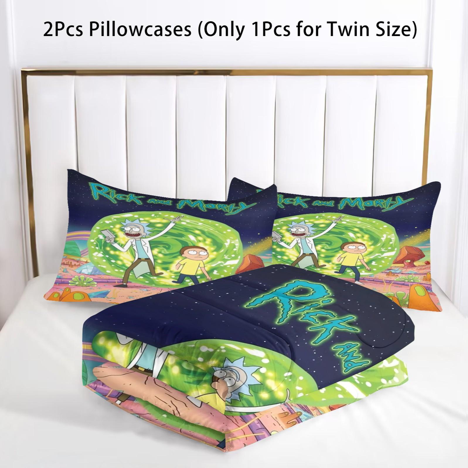 Rick and Morty Quilt Bedding Set, Soft Comfortable Durable, Includes 1 Blanket and 1 or 2 Pillowcases Without Pillows, Kids and Teens Bedroom Gift