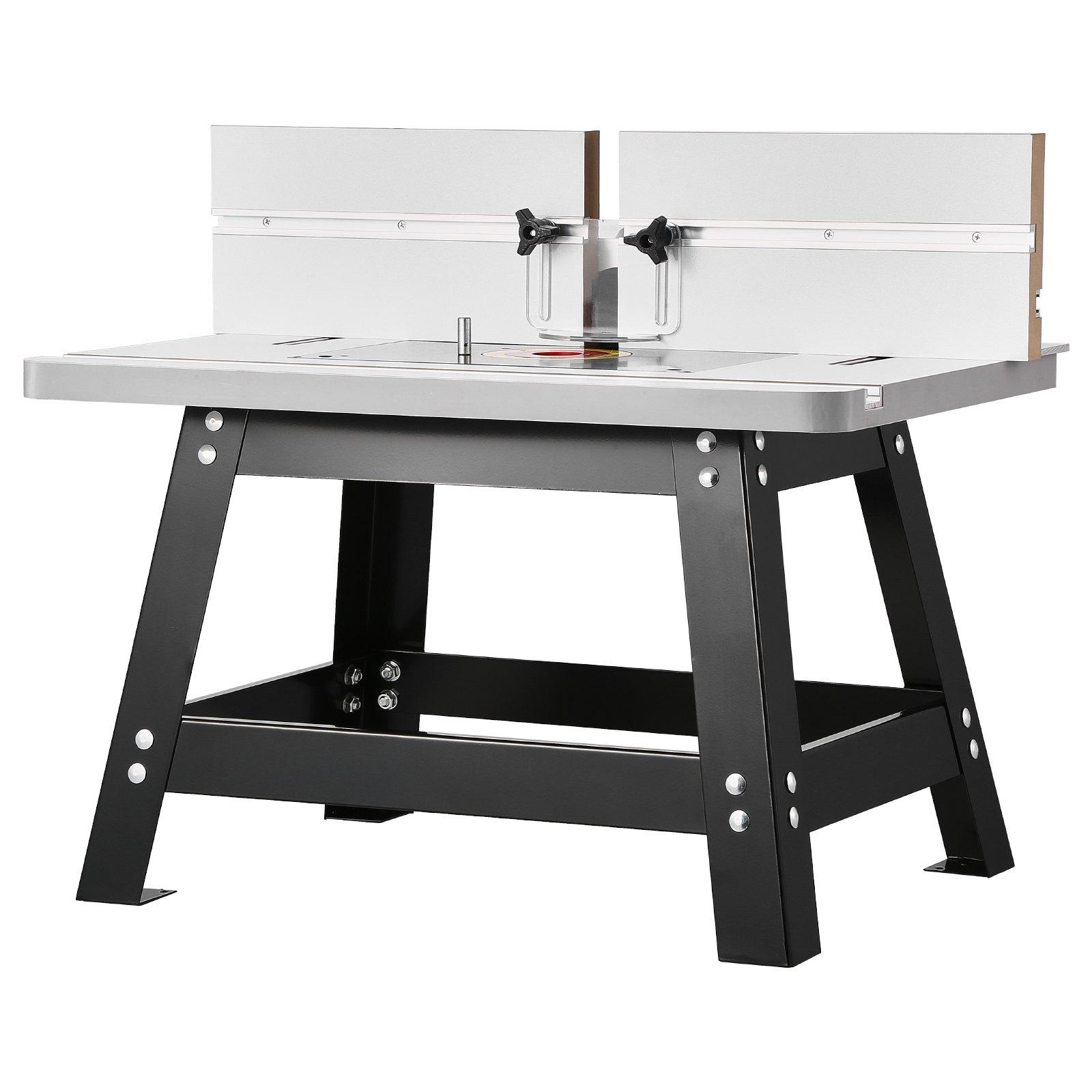 VEVOR Benchtop Router Table, 24 in x 15.7 in, Bench Top Routing Table with Adjustable Fence, MDF Top, Sturdy Metal Base, 2-1/2 in Dust Collection Port, Compatible with Routes & Various Drill Bits