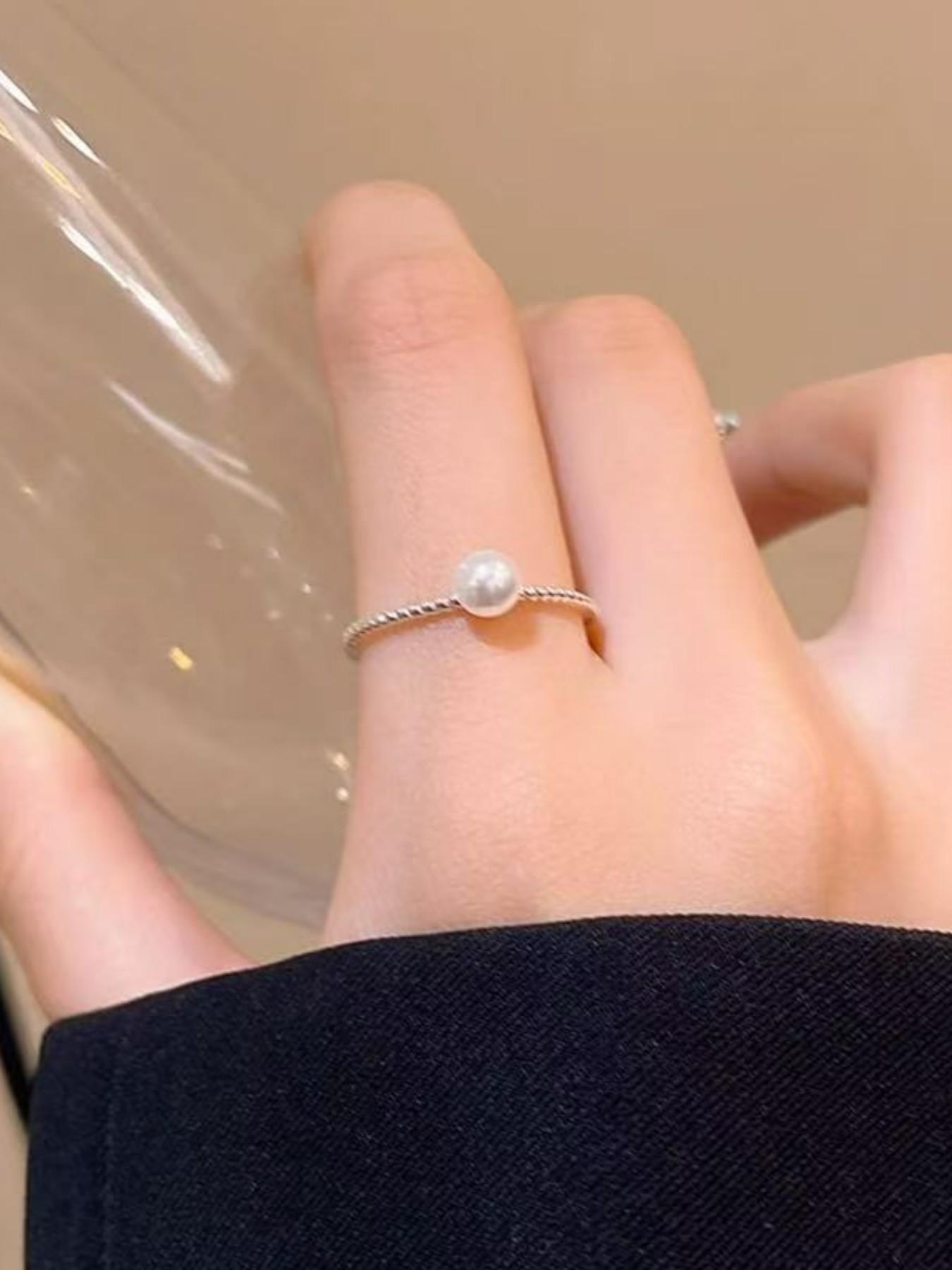 Adjustable Silver Pearl Ring for Women, Elegant Open Design, Hypoallergenic Stackable Jewelry, Perfect Gift for Her