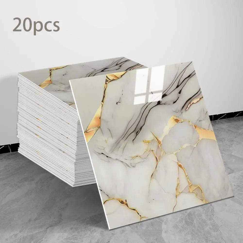 Latest 20-piece limestone tiles and adhesive countertop decorative panels, 11.8"x11.8" waterproof polyvinyl chloride shower wall panels, self-adhesive tiles suitable for perfect home decoration in bathrooms, kitchens, and bedrooms, Marble Look PVC