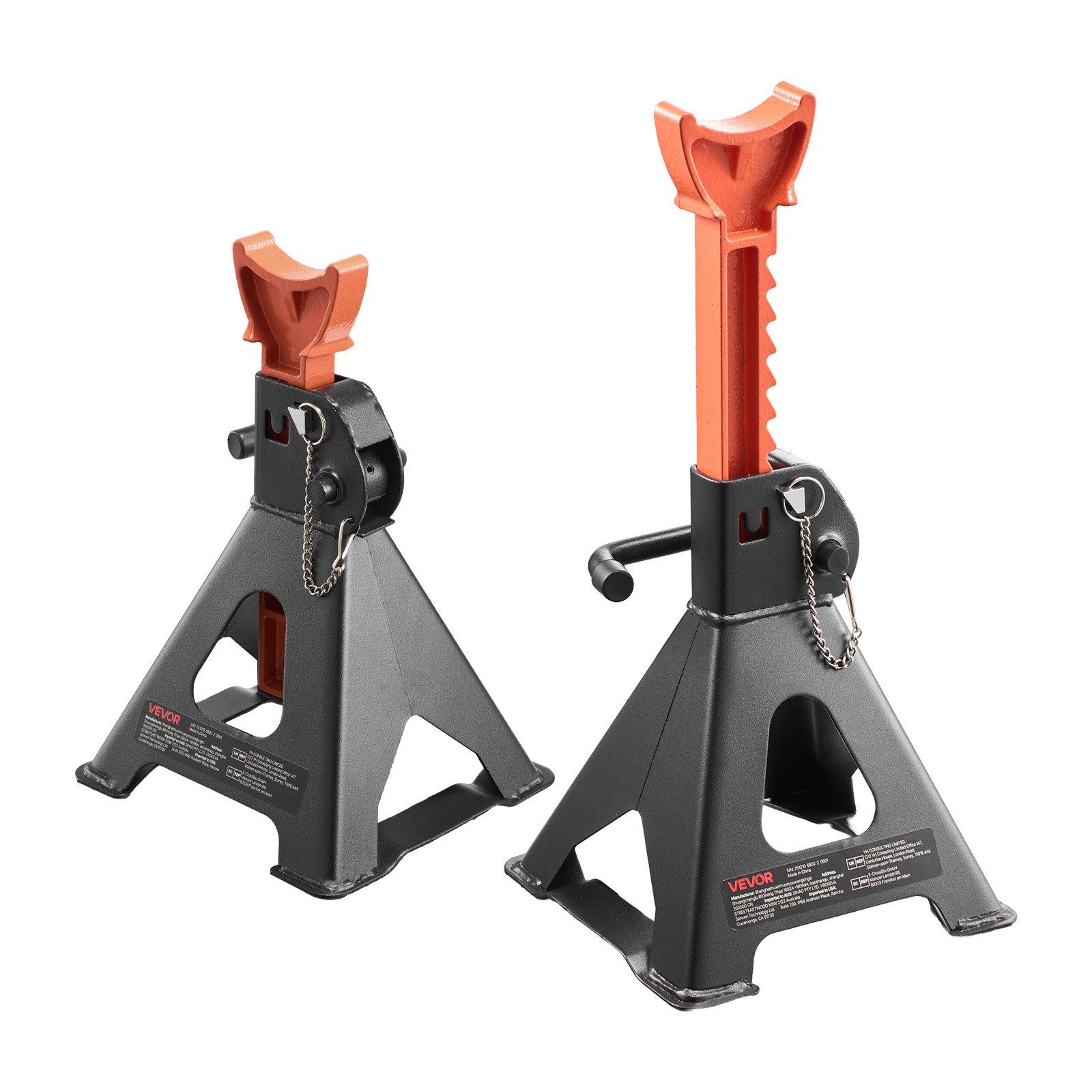 VEVOR Jack Stands, 3 Ton (6, 600 lbs) Capacity, 10.8-16.3 in Adjustable Height, Heavy Duty Steel Jack Auto Stands with Double Locking, for Lifting SUV, Pickup, Car, UTV/ATV, 1 Pair, Black and Orange