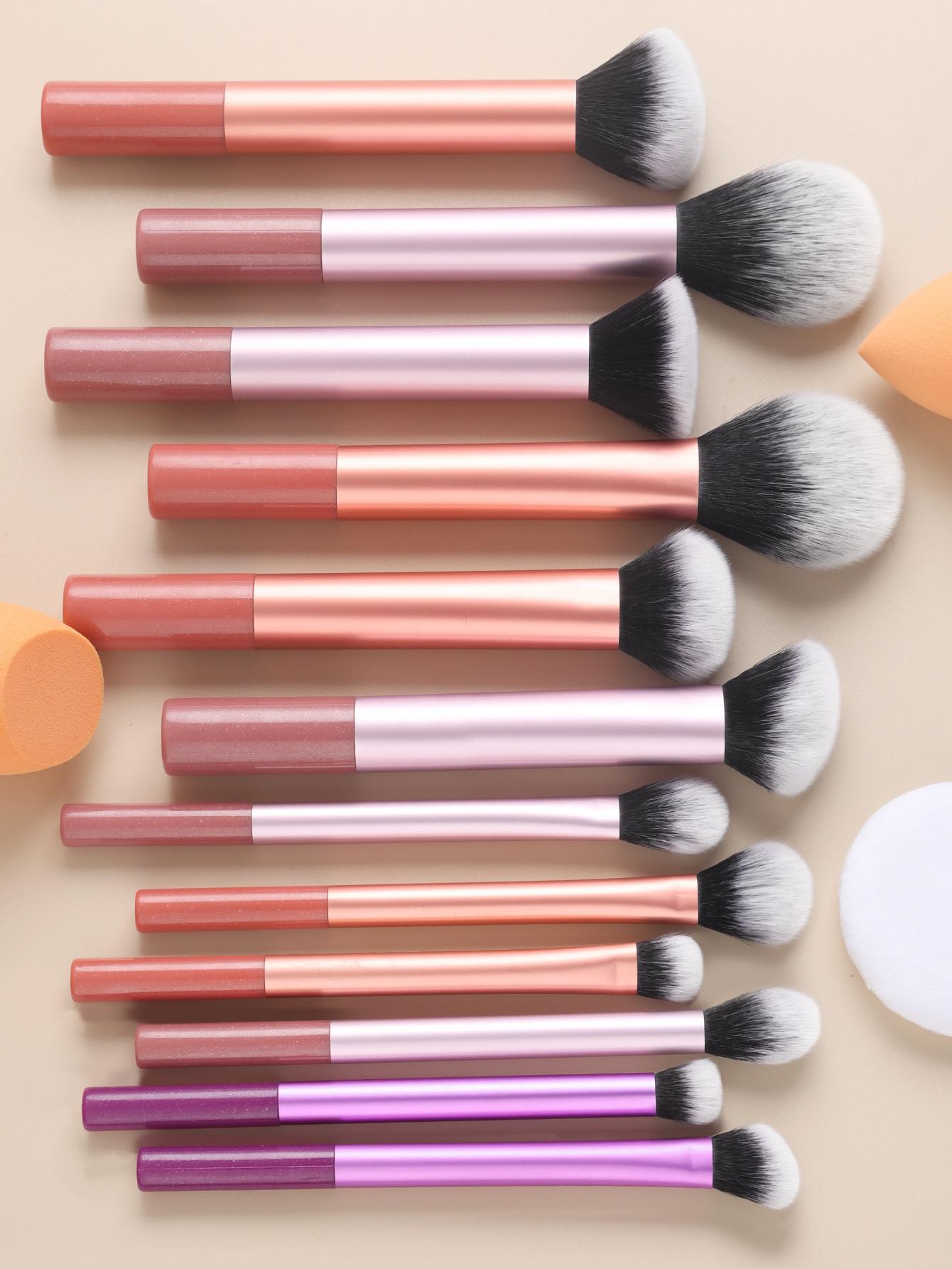 Multi-use Makeup Brush Set,12 Pcs/set Ergonomic Design Soft Cosmetic Brushes for Blush Contour Highlighter Concealer, Professional Facial Detailing Makeup Tools for Women & Girls, Multitask, Face Makeup Brushes Kits, including Sponge & Powder Puff