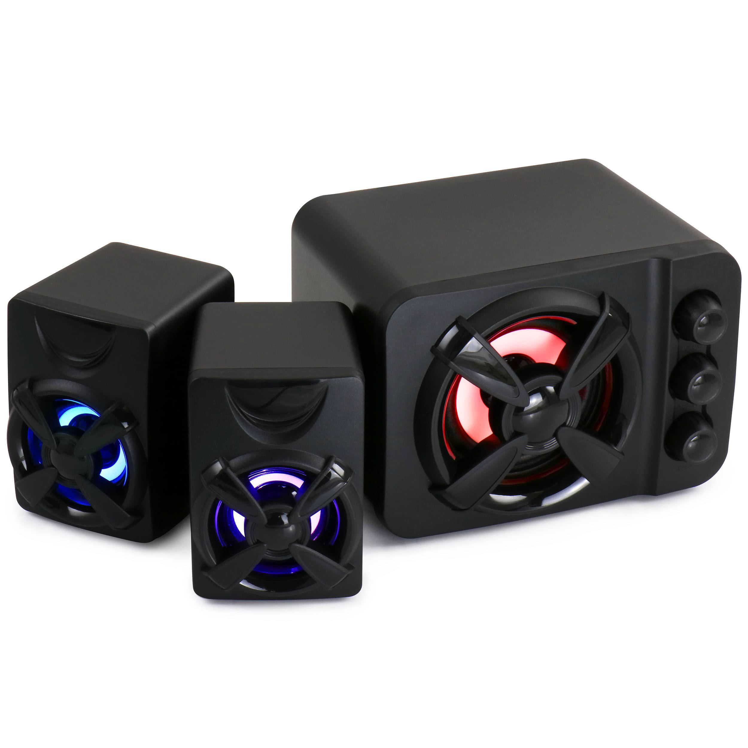 BOBO 3-Speaker Split Computer Audio System with Bass &Treble Knob Control, 3D Surround Sound, RGB Lighting USB-Powered 2.1 Stereo for Gaming/Video Desktop PCSpeakers, Modern Speaker Design, Highquality Audio