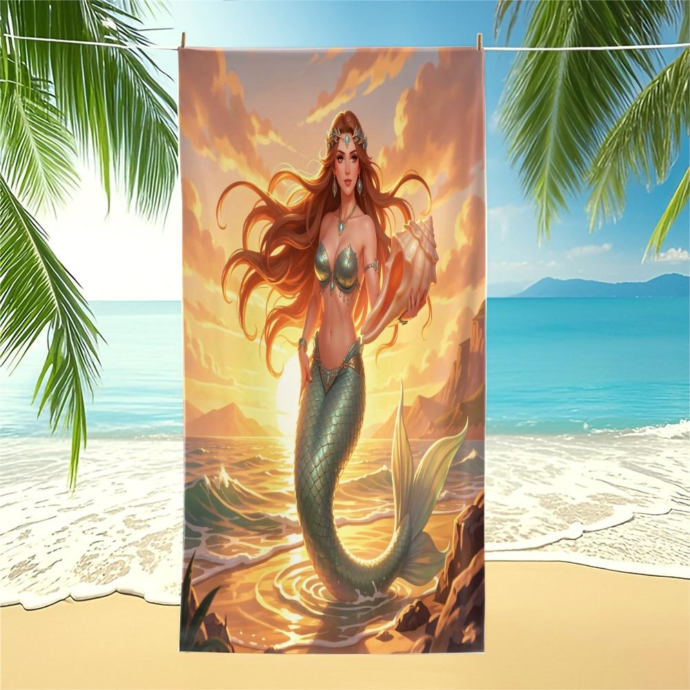 1 Pcs Dreamy Ocean Mermaid Beach Towel, Soft Skin-Friendly Quick Dry Absorbent, Lightweight Portable Sand Free Sun Protection, Vacation Aesthetic Blanket for Girls Beach Photoshoots