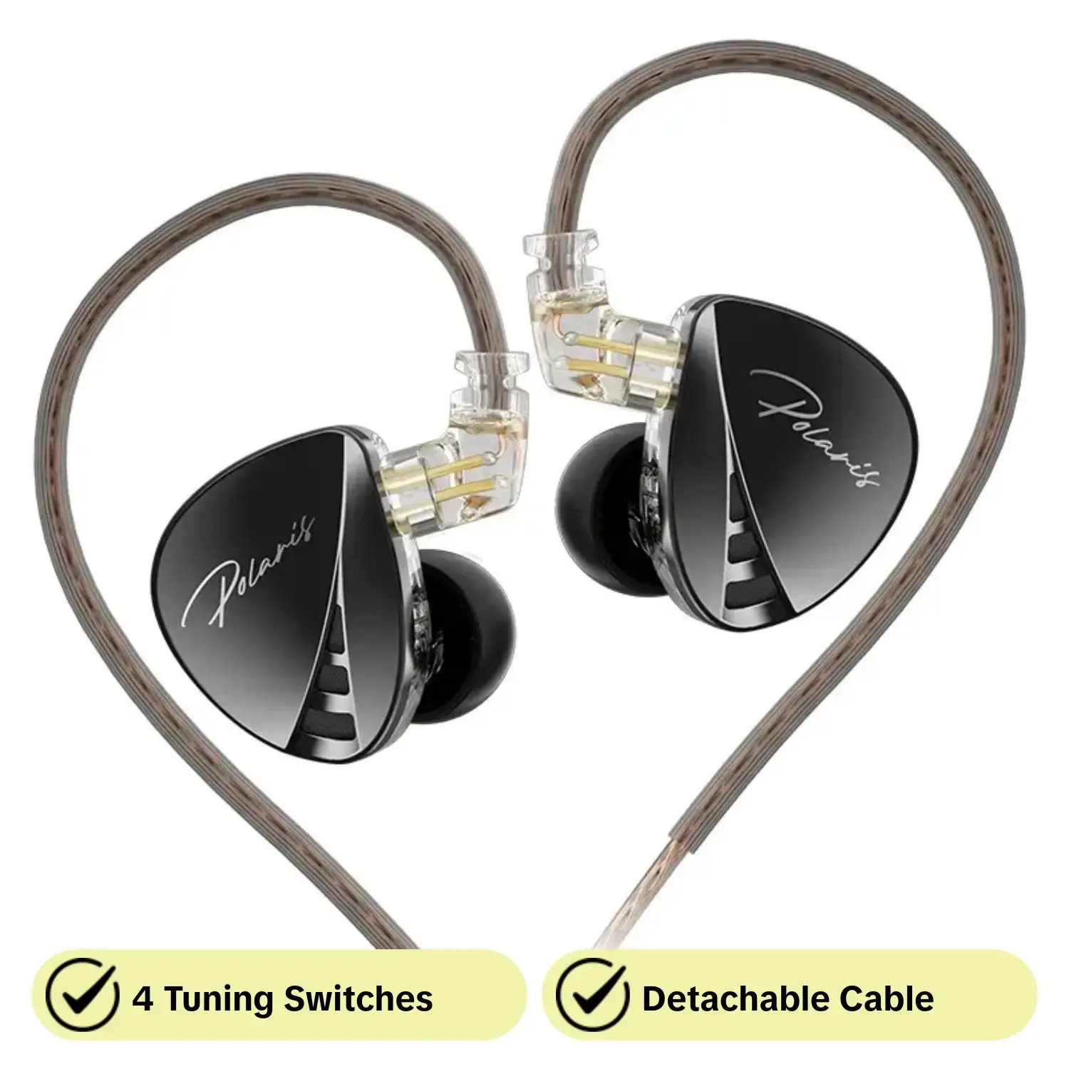 Cca Polaris In-Ear Monitor Hi-Fi Stereo Audio Iem Earphones, Headset, Dynamic Dual Drivers Wired Headphones, 4 Tuning Switches, Detachable Cable, Suitable for Singers Musicians Dj
