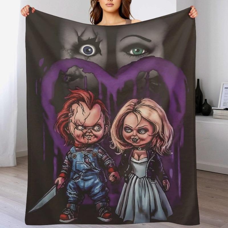 Hello Darkness My Old Friend , Horror Chuckyi Movie  Iconic Scary Character Throw, Cozy Halloween Home Decor, Myers Horror Lovers Gift Halloween Decor, Valentines Day gift Fashionable Flannel Lunch Break Blanket