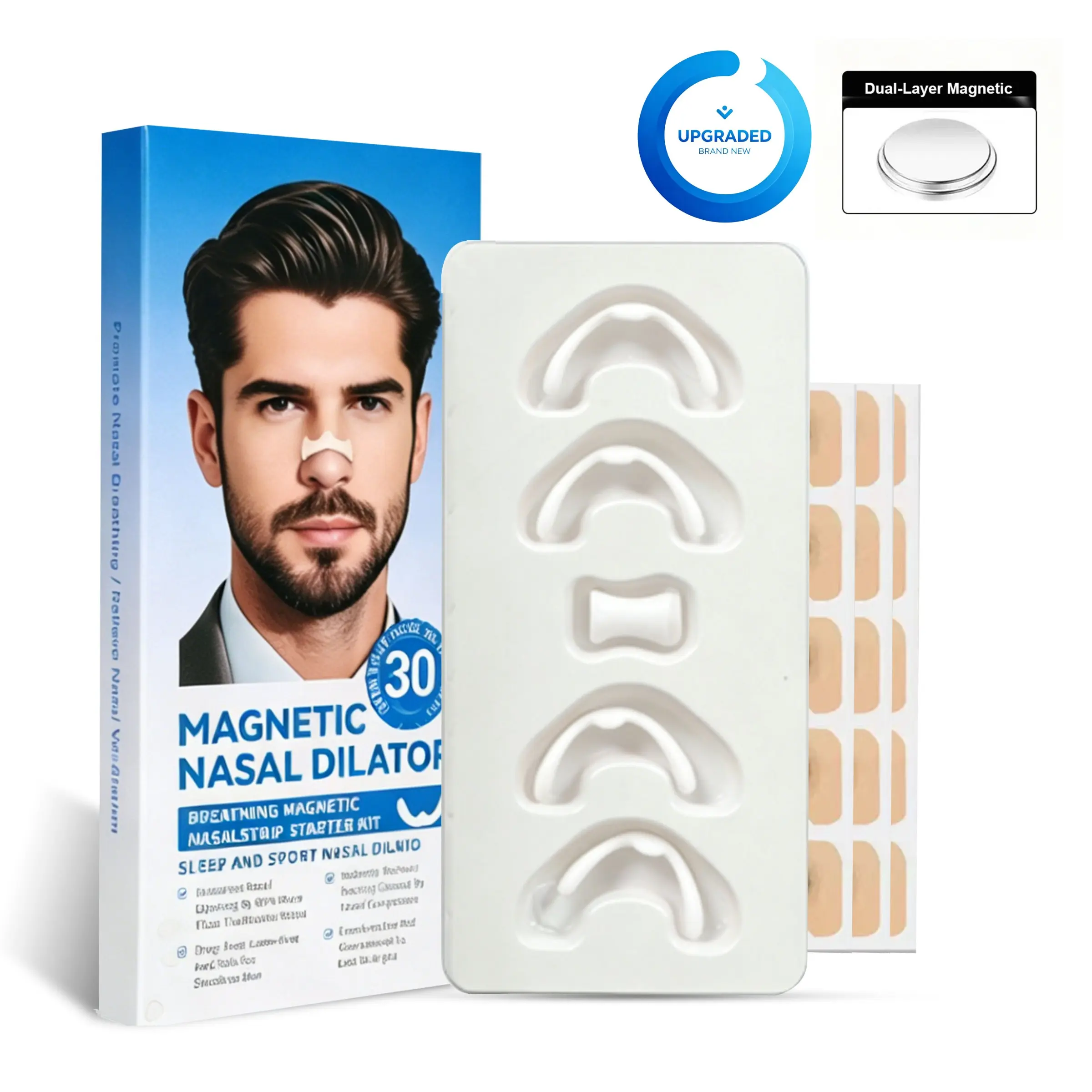 2026 New Magnetic Snore Stopper Dilator, 4 Magnetic Nose Clips, 30 Nasal Strips, Physical Aid for Better Sleep, Reduce Snoring Sound