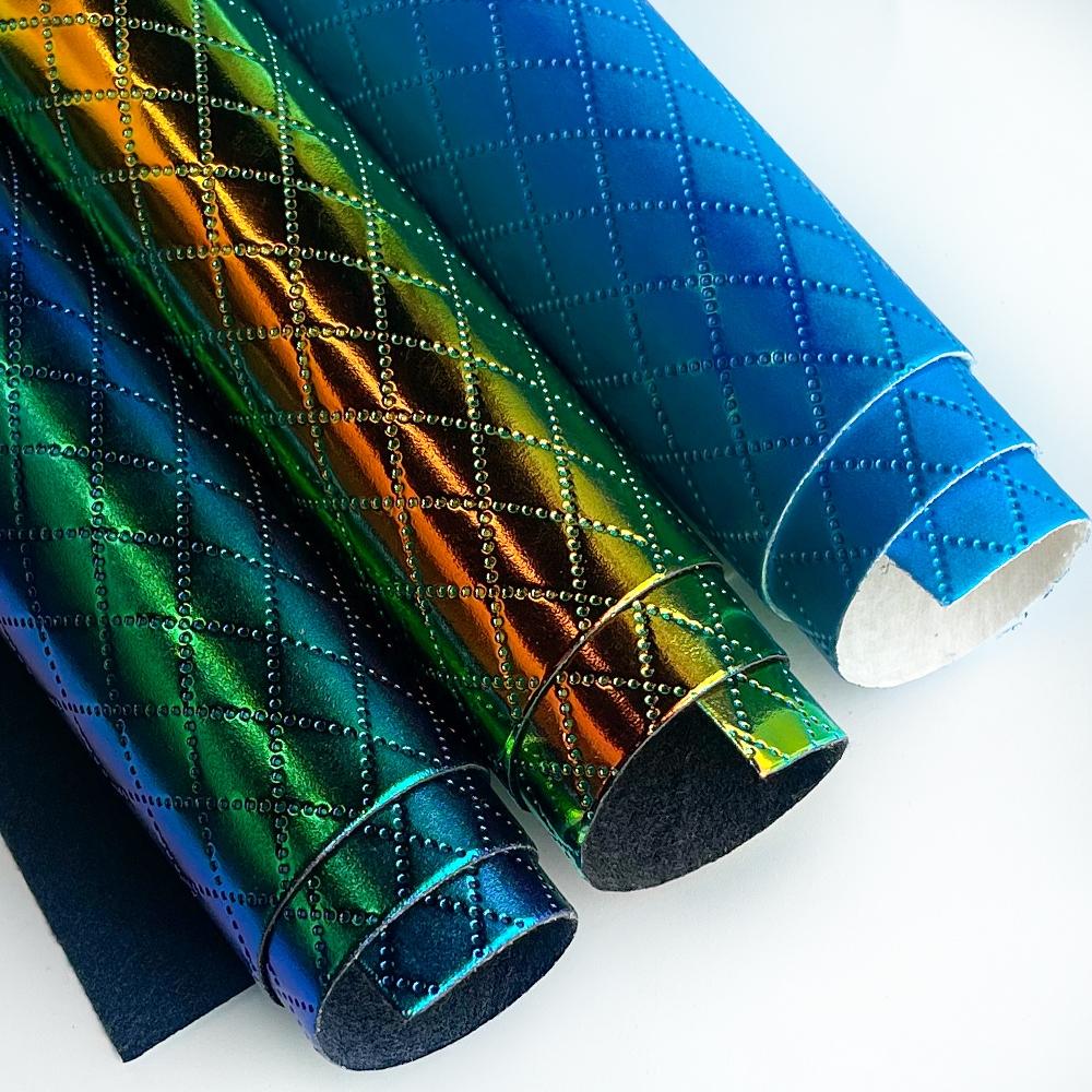 16 Rainbow Holographic PVC Fabric Backing, Rhombus Embossed Pattern, Laser Rainbow Vinyl for DIY Quilting, Bow Jewelry Making, Crafts, A4 Size, Pu Leather Material