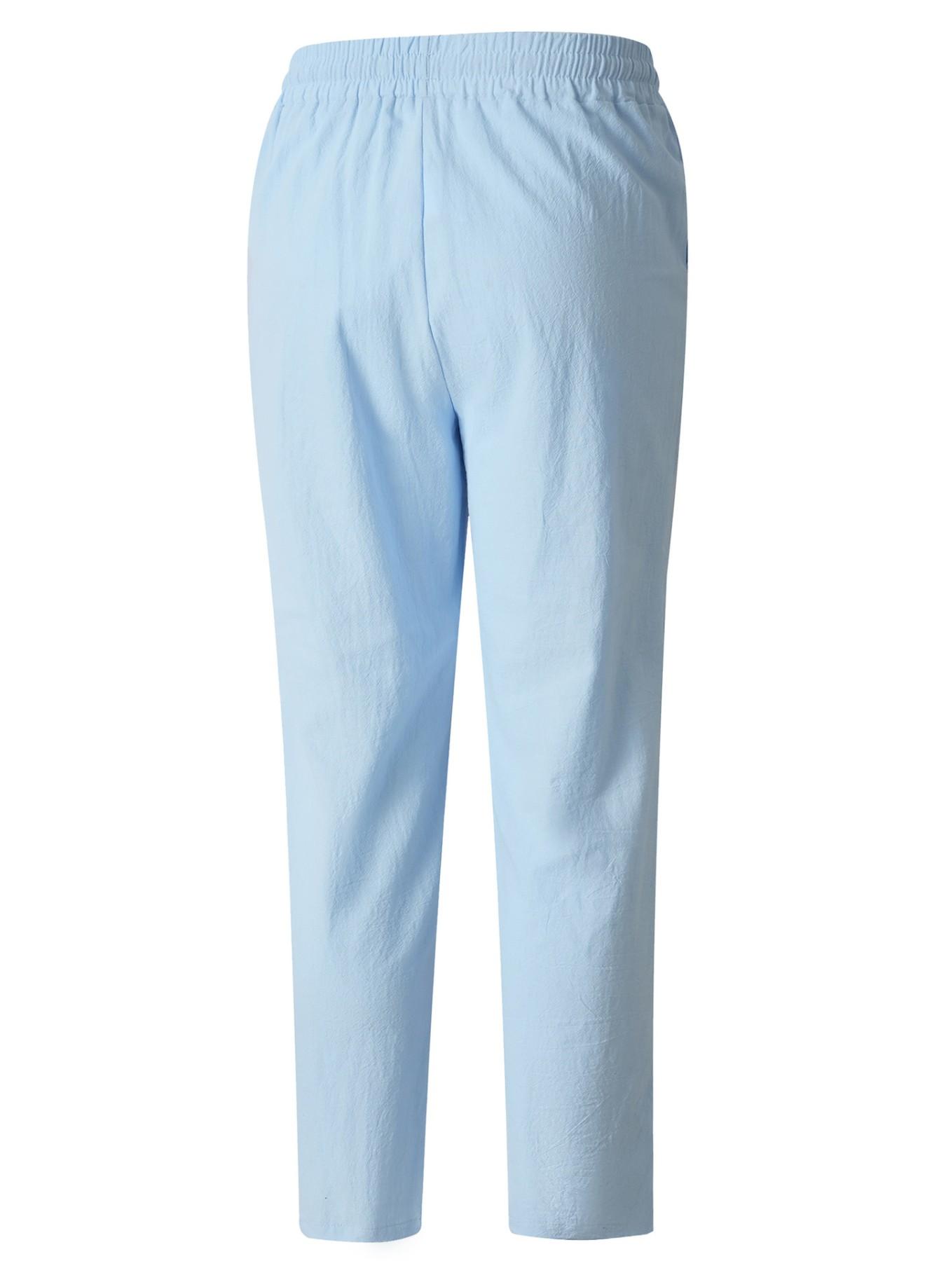 Men's Summer Casual Straight Leg Linen Pants, Regular Fit, Waist Drawstring Design, Perfect for Beach Vacation, Versatile, Breathable and Comfortable