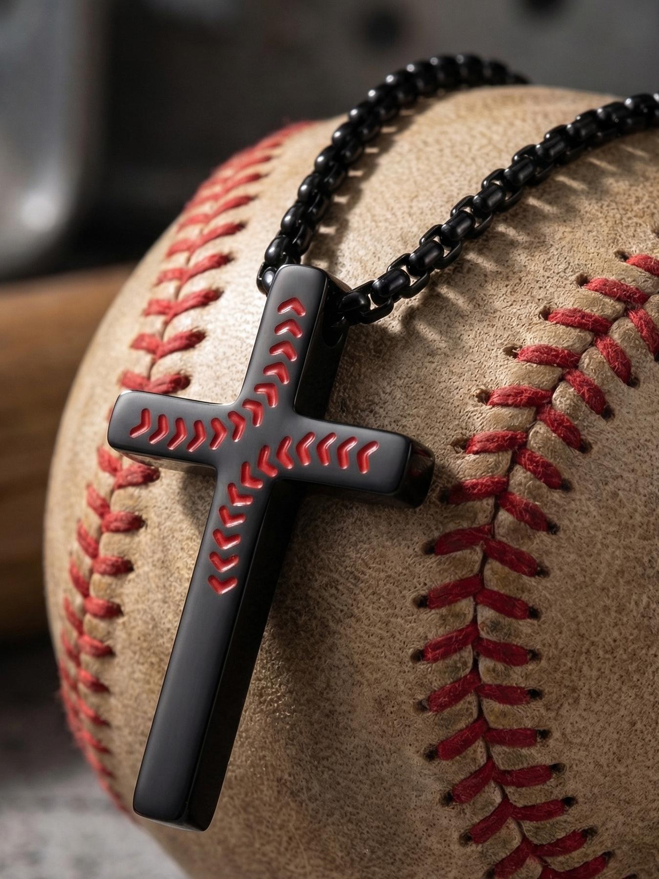 Cross Necklace with Bible 1:9 Verse Cross Pendant, 316L Stainless Steel Chain / Religious Gift for Boys and Men / Fade-Resistant / Baseball / Festival / Party / Ideal Gift