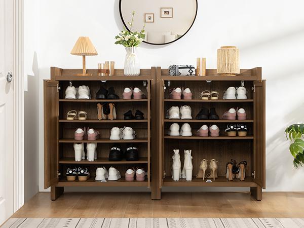 SICOTAS Shoe Cabinet, 24 Pair Shoe Storage Organizer Cabinet, 41" Tall Rattan Shoe Cabinet with Doors and Shelves, 6-Tier Farmhouse Boho Storage Cabinet for Entryway Hallway Closet Bedroom, Everlasting Design, Durable