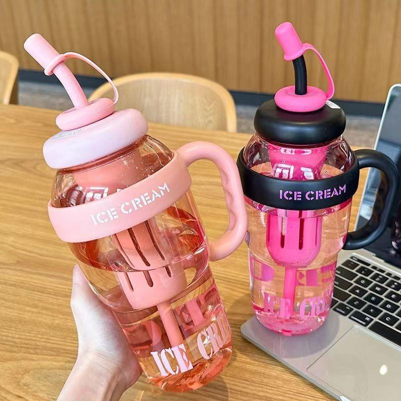 1 Piece 1300ML Large Capacity Water Cup, with Handle and Straw, Portable Sports Drinking Bottle, Leak-Proof, Ideal for Fitness Travel Outdoor Activities