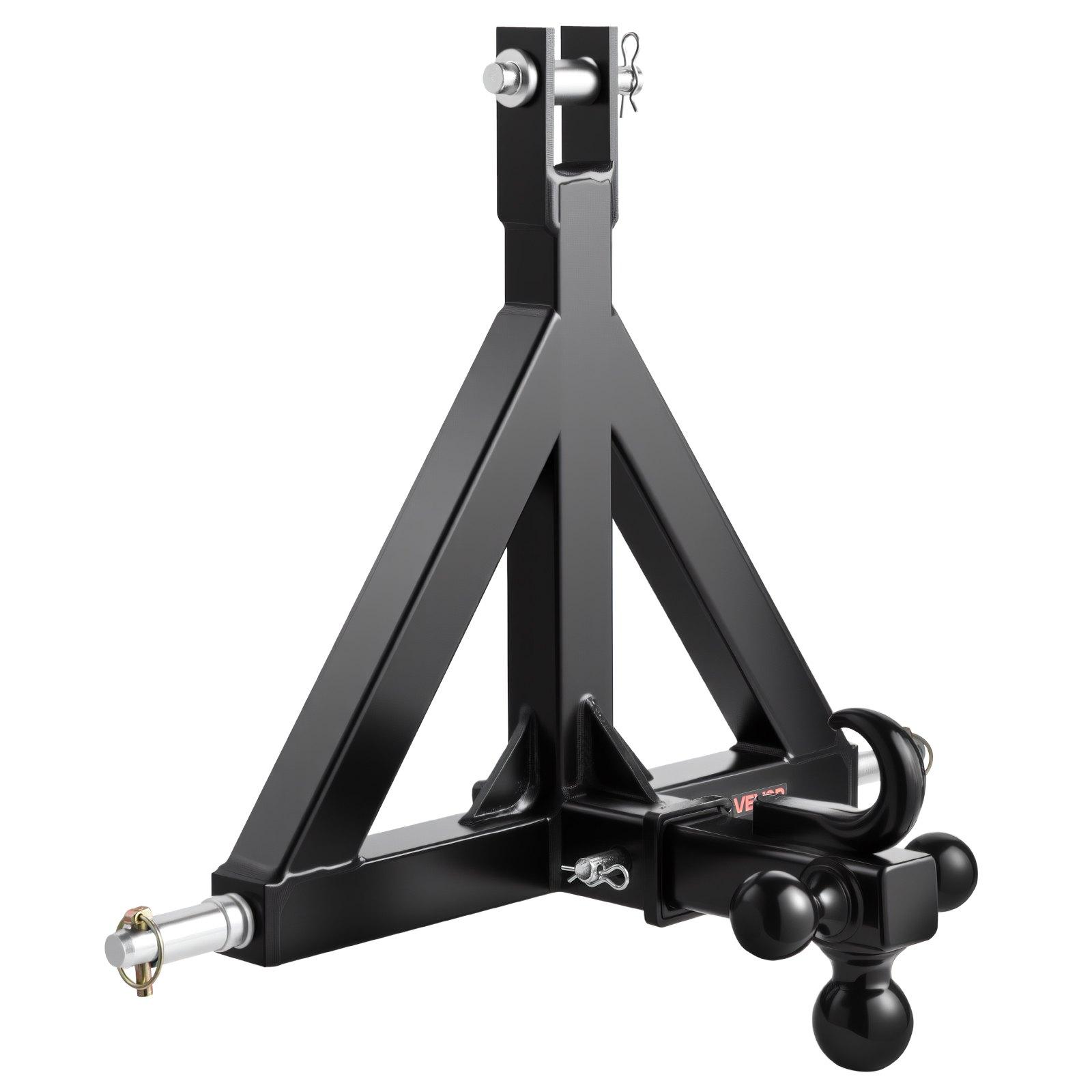 VEVOR 3 Point Trailer Hitch 2 in Receiver, 3pt Quick Hitch Attachment with 3 Trailer Balls, Tractor Tow Drawbar Adapter, Compatible with Kubota, Mahindra, Ford, Yanmar, John Deere, Massey Ferguson