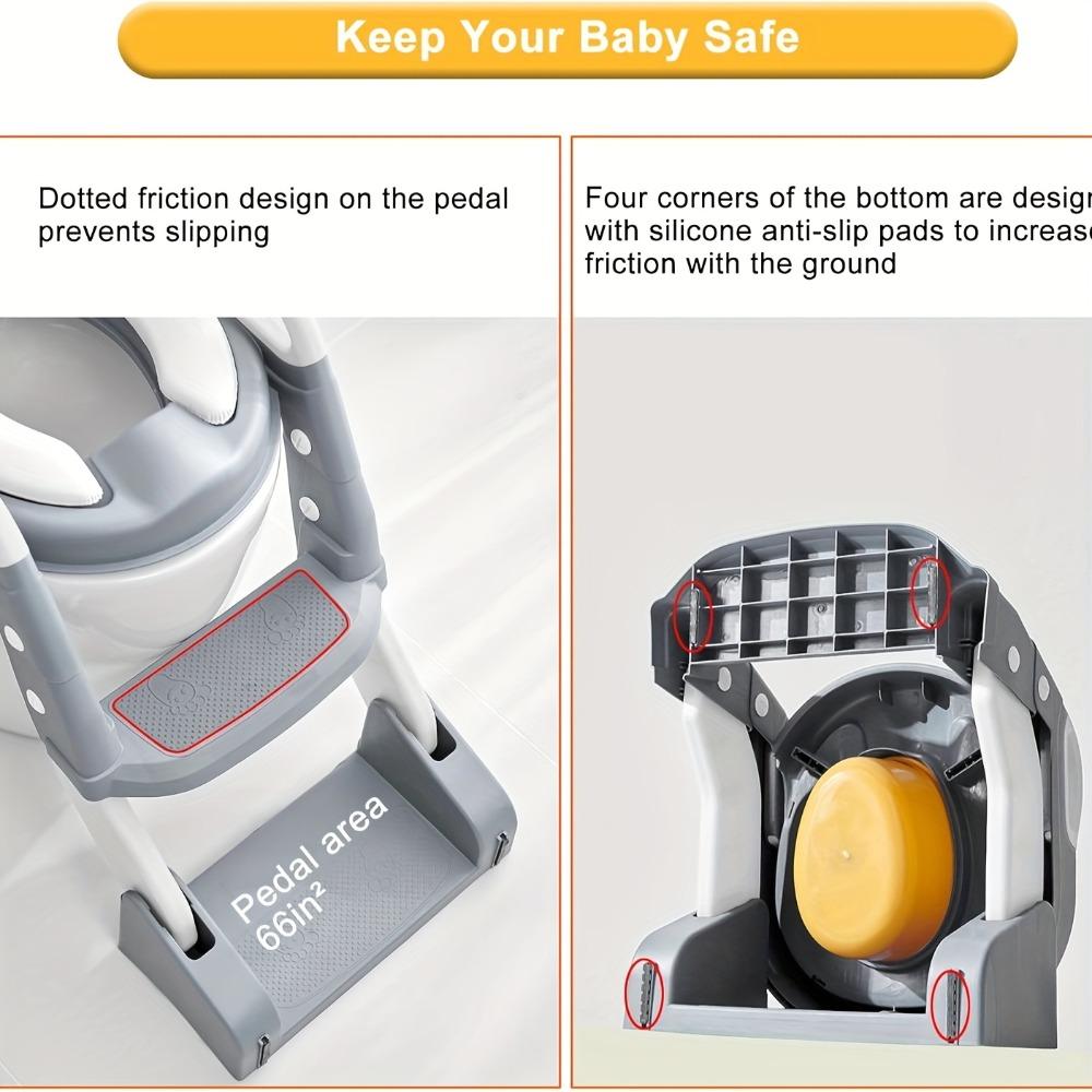 Potty Training Seat with Folding Travel Potty Seat for Toddlers, 2 in 1 Potty Training Toilet Seats, Anti-Slip Toddler Toilet Seats with Steps, Waterproof Cushioned Mat and Splash Guard, Grey