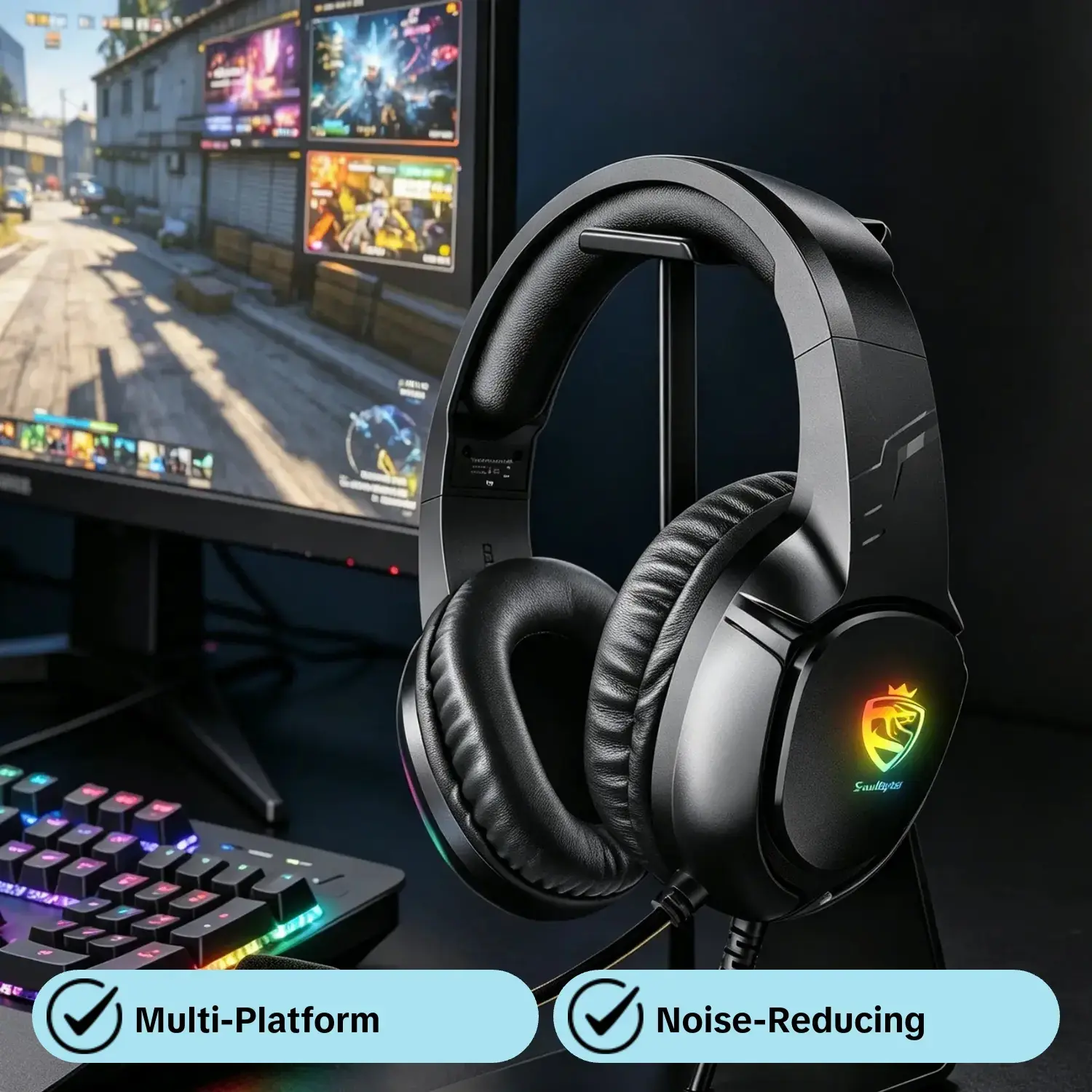 Wired Gaming Headset with Mic, Over-Ear Headphone, Comfortable Wear Gaming Earbuds for Sports, Electronic Audio Earphones for PS5, PS4, Nintendo Switch, Mobile & PC, Gamer Headphones with Mic, Gaming Items, Gaming Accessory
