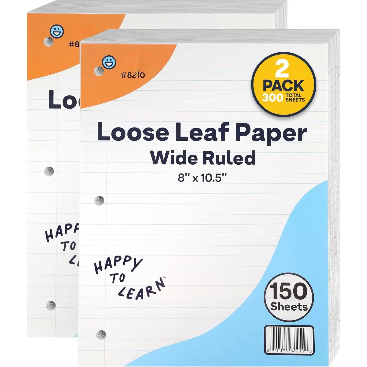 Loose Leaf Paper Notebook Paper, 8" x 10.5" Filler Paper White, 3 Hole Punched Binder Paper for 3 Ring Binders, Lined Paper 150 Sheets Per Pack - By