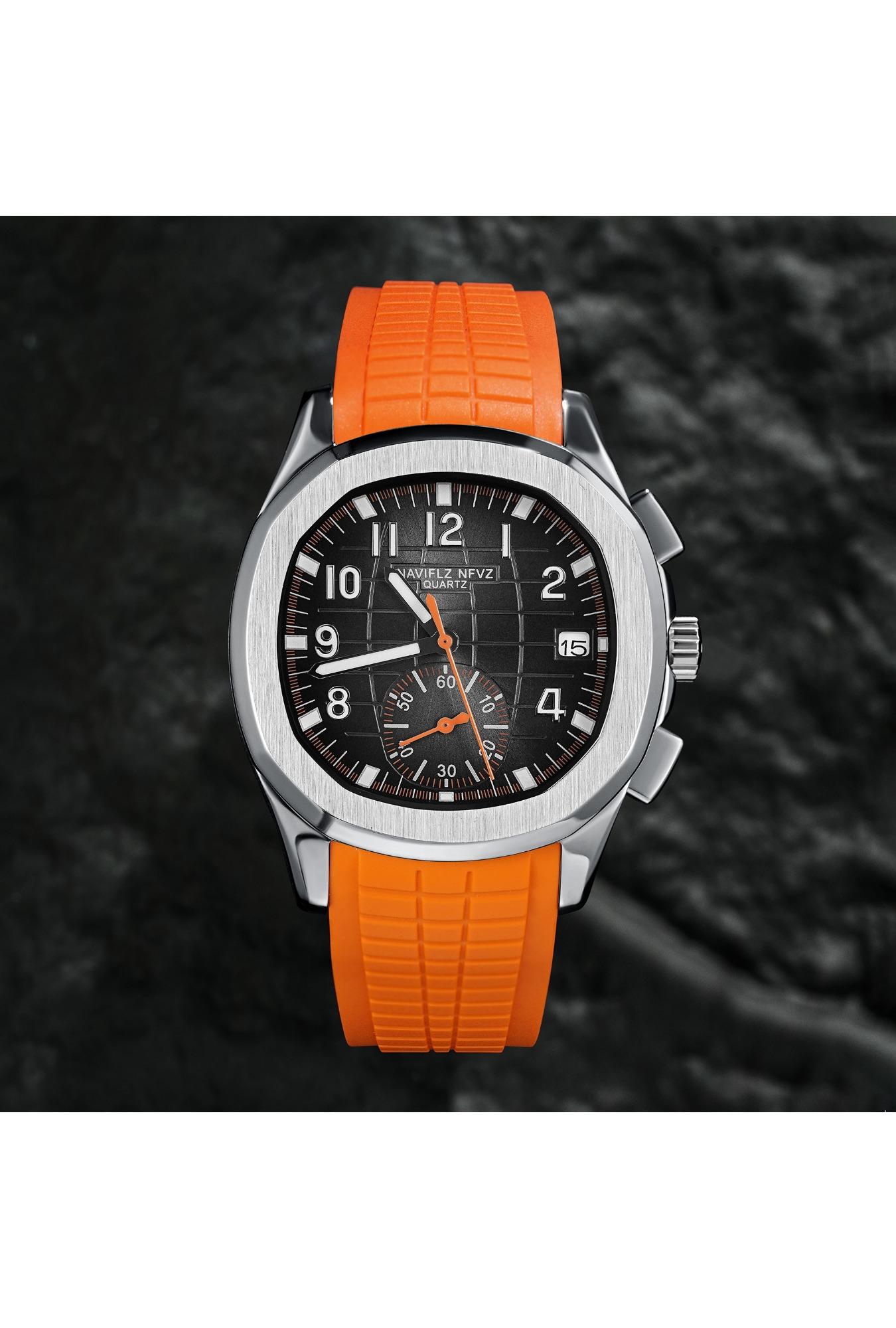 NAVIFLZ NFVZ New Classic 5968 Men's Watch Orange Color Sapphire Crystal Rubber Srap Sports Male Quartz Watches 50M Waterproof