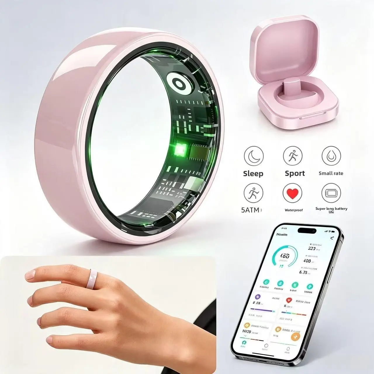 R12 Ceramic Smart Wearable Device, App-Based Digital Fitness Tracker Ring - Heart Rate/SpO2 Monitor, Gesture Control for Selfies/Music Switch, Waterproof Wearable Fitness Tracker for Running (Couples Option)