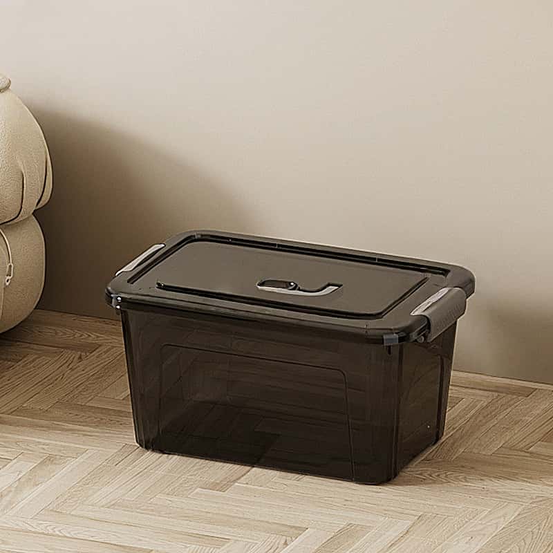 Stackable Storage Box with Lid, Transparent Under Bed Organizer, Durable Plastic Space Saving Clothes & Blanket Holder, No Assembly Needed