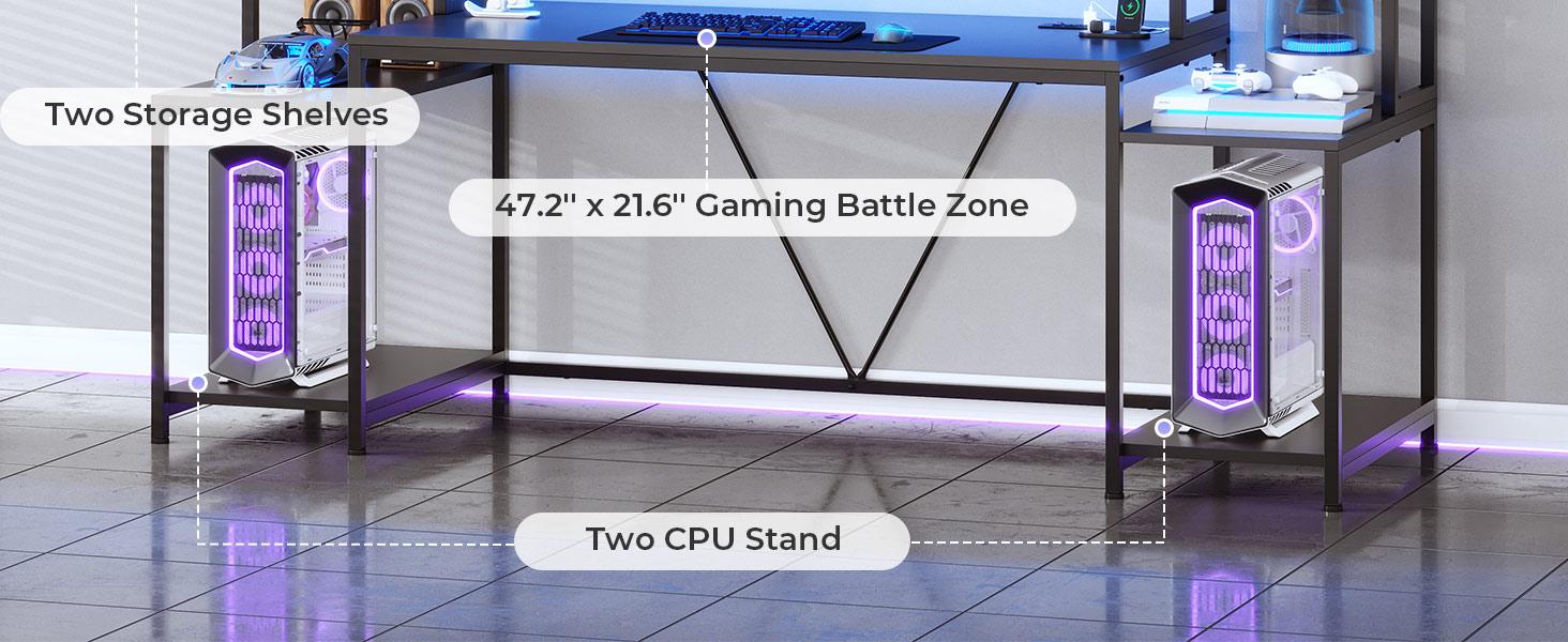 SEDETA 74.8-Inch Gaming Table with LED Lights and Storage Shelf, Computer Table with Monitor Stand Ergonomic gaming desk Gamer Desk standing desk
