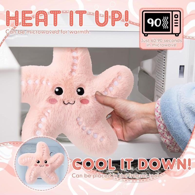 Cute Pink Starfish Plush Pillow, Soft Stuffed Sea Animal Toy, Warm Hand Warmer Option
