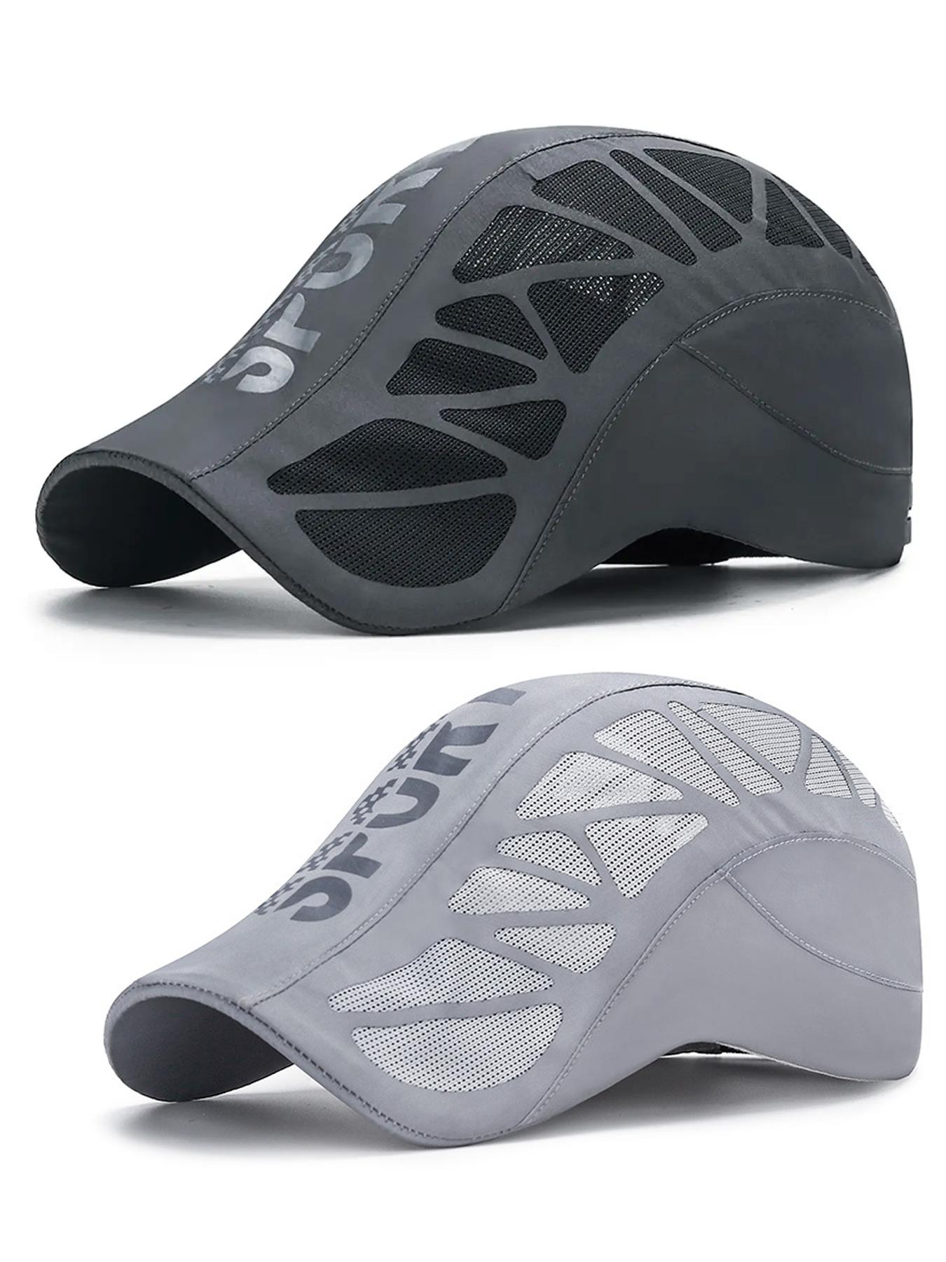 2 Pack Men's Mesh Breathable Fitted Newsboy Cycling Cap | Retro Literary Painter Peaked Sunshade Cap