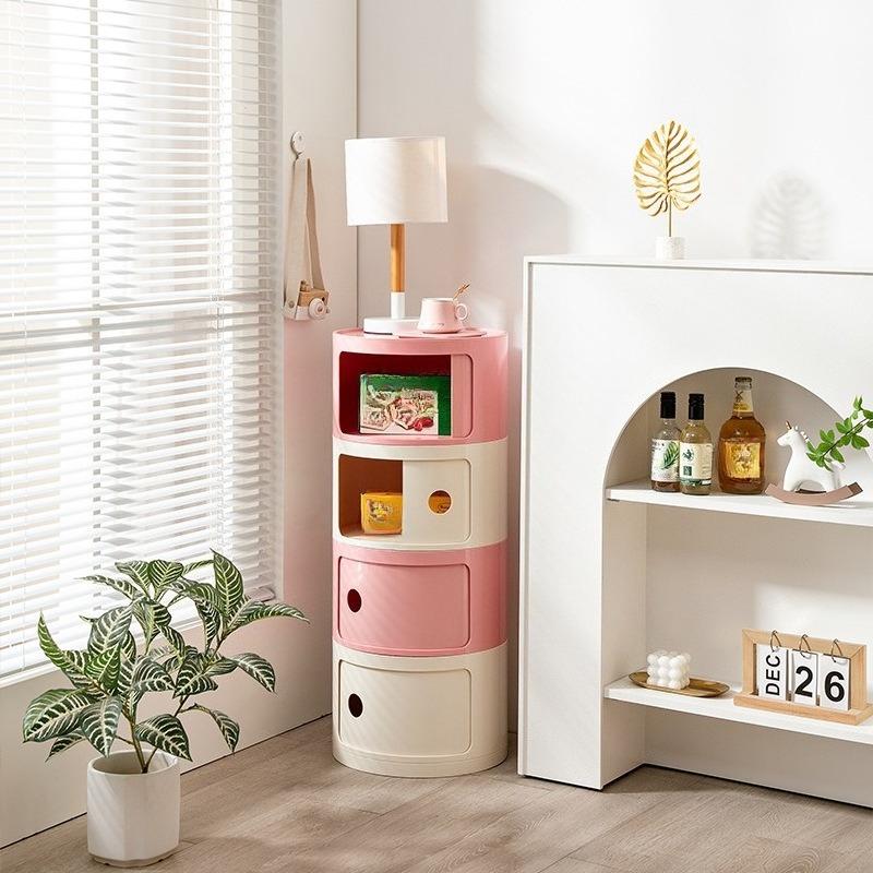 Round bedside table, creative storage cabinet, minimalist drawer storage cabinet, dormitory snack and toy organizer, multi-functional large-capacity easy assembly, ideal for bedrooms, living rooms, and dormitories—essential for small space storage at home