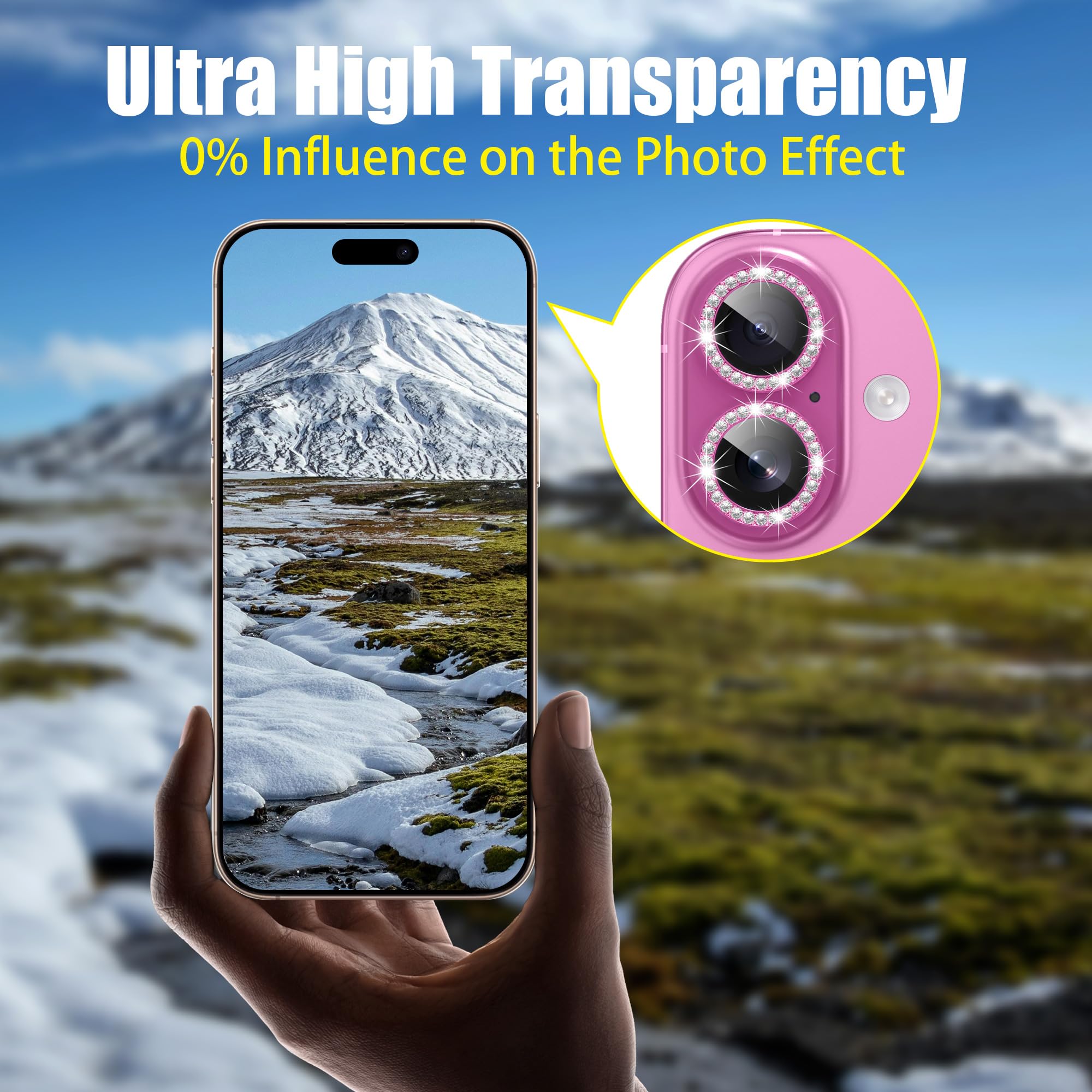 Camera Lens Protector Bling Compatible for iPhone 16 /iPhone 17 /iPhone 16 Plus , Protective 9H Tempered Glass Camera Cover Screen Protector Metal Ring Decoration Accessories