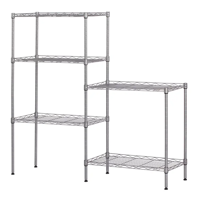 Versatile Silver Metal Shelving Rack, Floor Standing Storage Organizer for Kitchen, Microwave Shelf and Multi Purpose Home Storage Stand