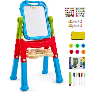 VEVOR Art Easel for Kids, 2-in-1 Double-Sided Kid's Art Easel with Magnetic Whiteboard Chalkboard, Adjustable Standing Rotatable Removable Drawing Board with Painting Accessories for Boys and Girls