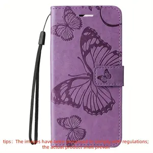 Butterfly Pattern Phone Case with Card Slot & Lanyard, Matte Faux Leather Flip Cover with Stand Function, Shockproof Phone Cases for Samsung Galaxy A04S A15 A34 A54, Protective Decorative Smartphone Protector