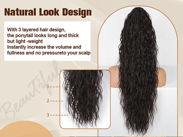 HIUSVO Ponytail Extension Claw 30 Inch Curly Pony Tail Clip in Claw Hair Extensions Fluffy Natural Looking Synthetic Hairpiece for Women