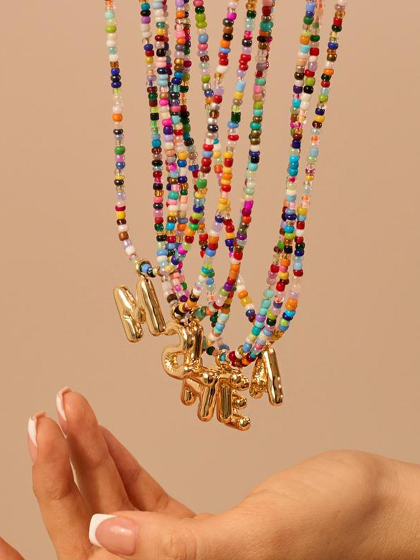 Women's colorful letter necklace, bubble-shaped initial necklace, handmade beaded necklace, exquisite and cute beach Bohemian style necklace, Mother's Day gift, back-to-school season necklace gift, Teacher's Day necklace gift