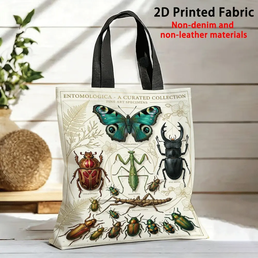 Vintage Insect Specimen Hand-Drawn Digital Print Fashion Shopping Bag, Casual Women's Shoulder Bag, Perfect Gift for Holidays