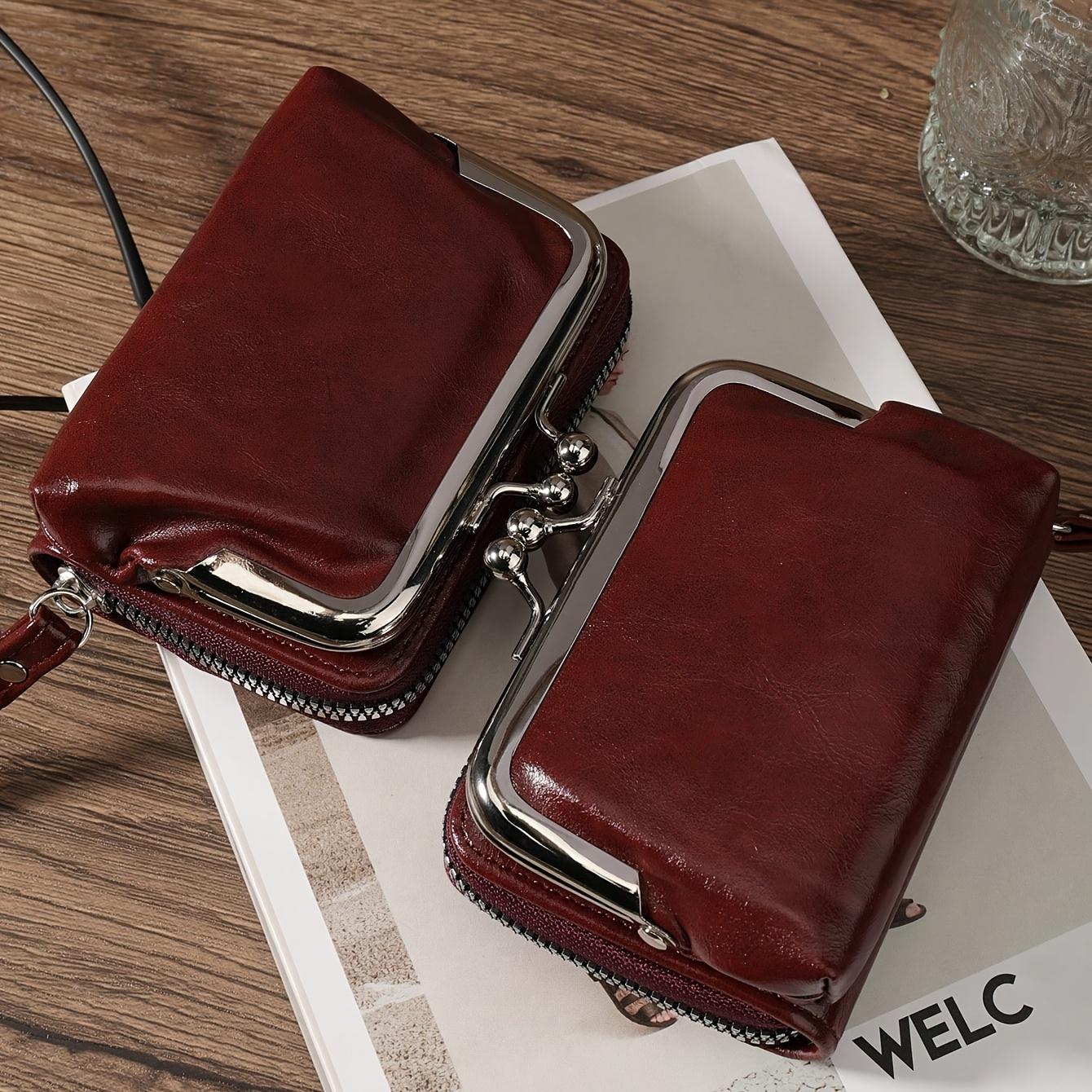 Women's Large Capacity Wristlet Bag, Multi-Layer Wallet with Card Slots, Coin Pocket, Vintage Style, Burgundy, Business/casual, Gift Idea