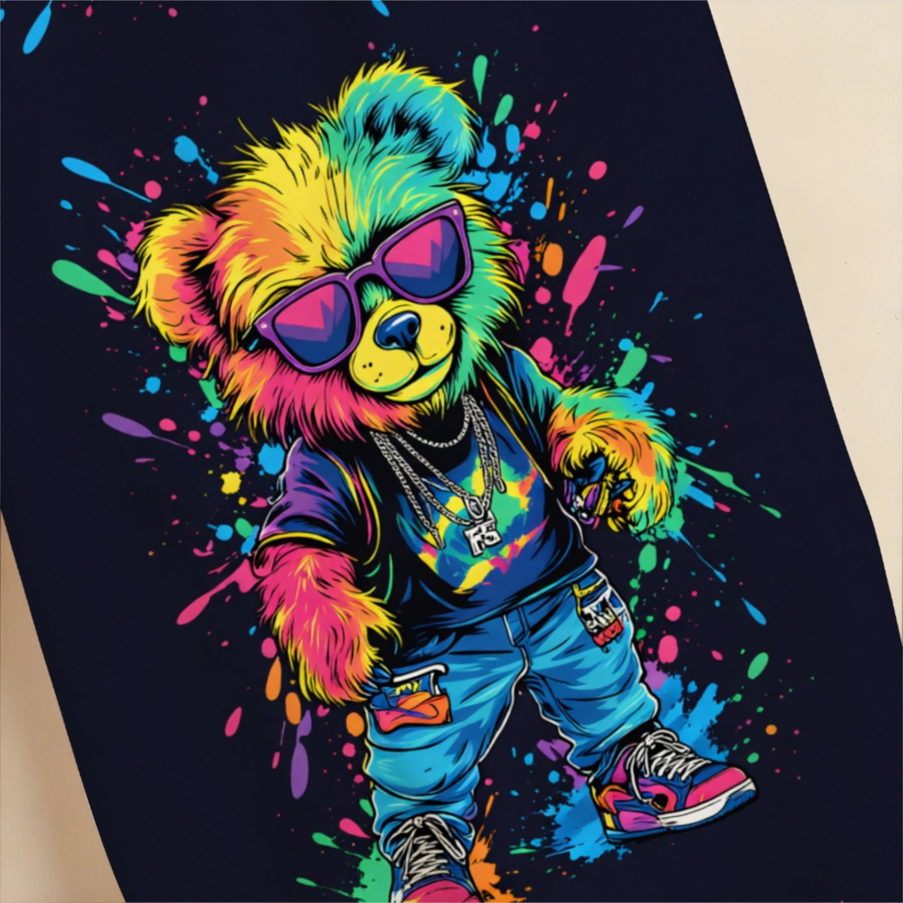 1pc All-Season Small Pet Clothes, Colorful Hand-Painted Bear Print, Soft Breathable Lightweight, Cute Pet Short Sleeve T-Shirt, Puppy Clothes